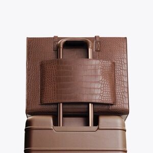 BEIS Brown Crocodile-Embossed Tote Bag